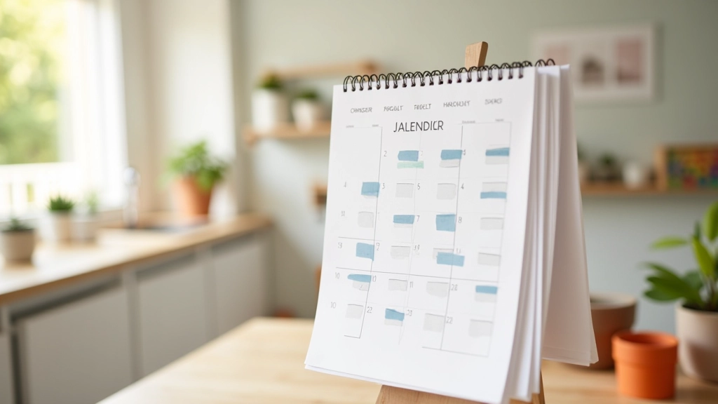 Calendrier coordonné avec horaires crèche école travail, organisation visuelle claire