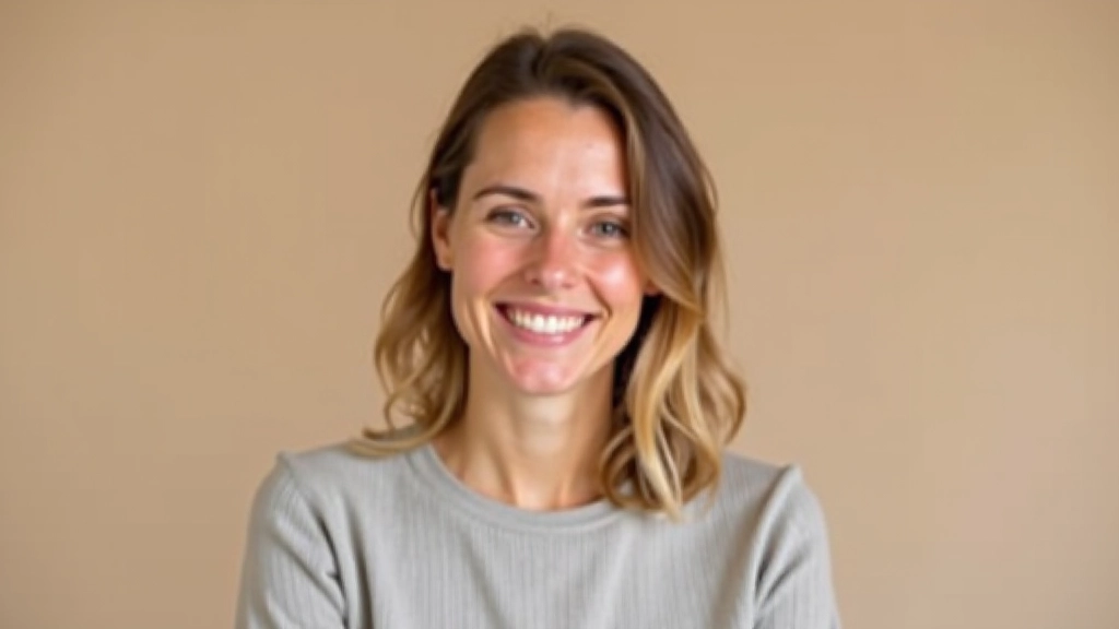 Portrait de parent souriant, confiance bienveillante, fond neutre, éclairage studio